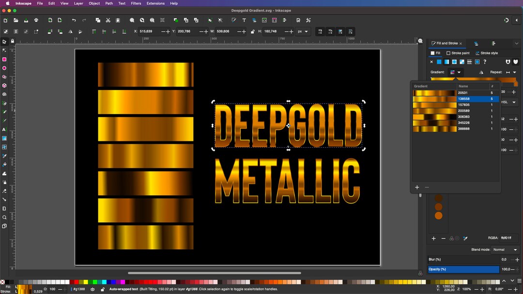 Deep Gold Metallic Color Gradient Swatches for Inkscape | Inkscape Deep ...