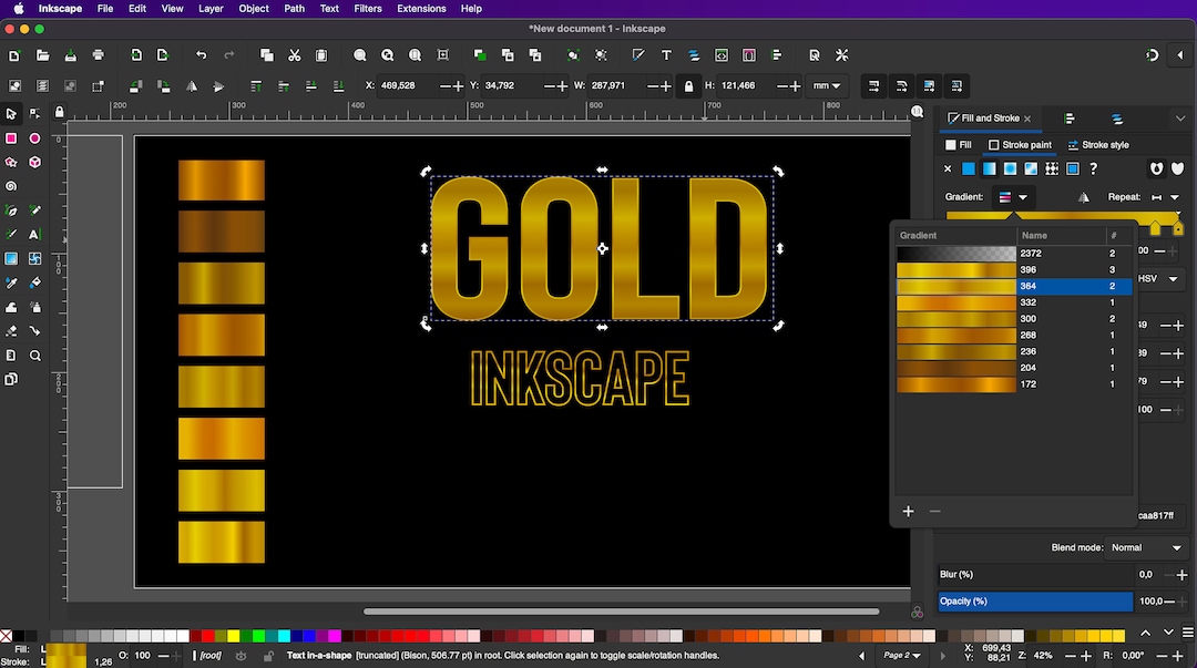 Gold Metallic Color Gradient Swatches for Inkscape Inkscape Gold