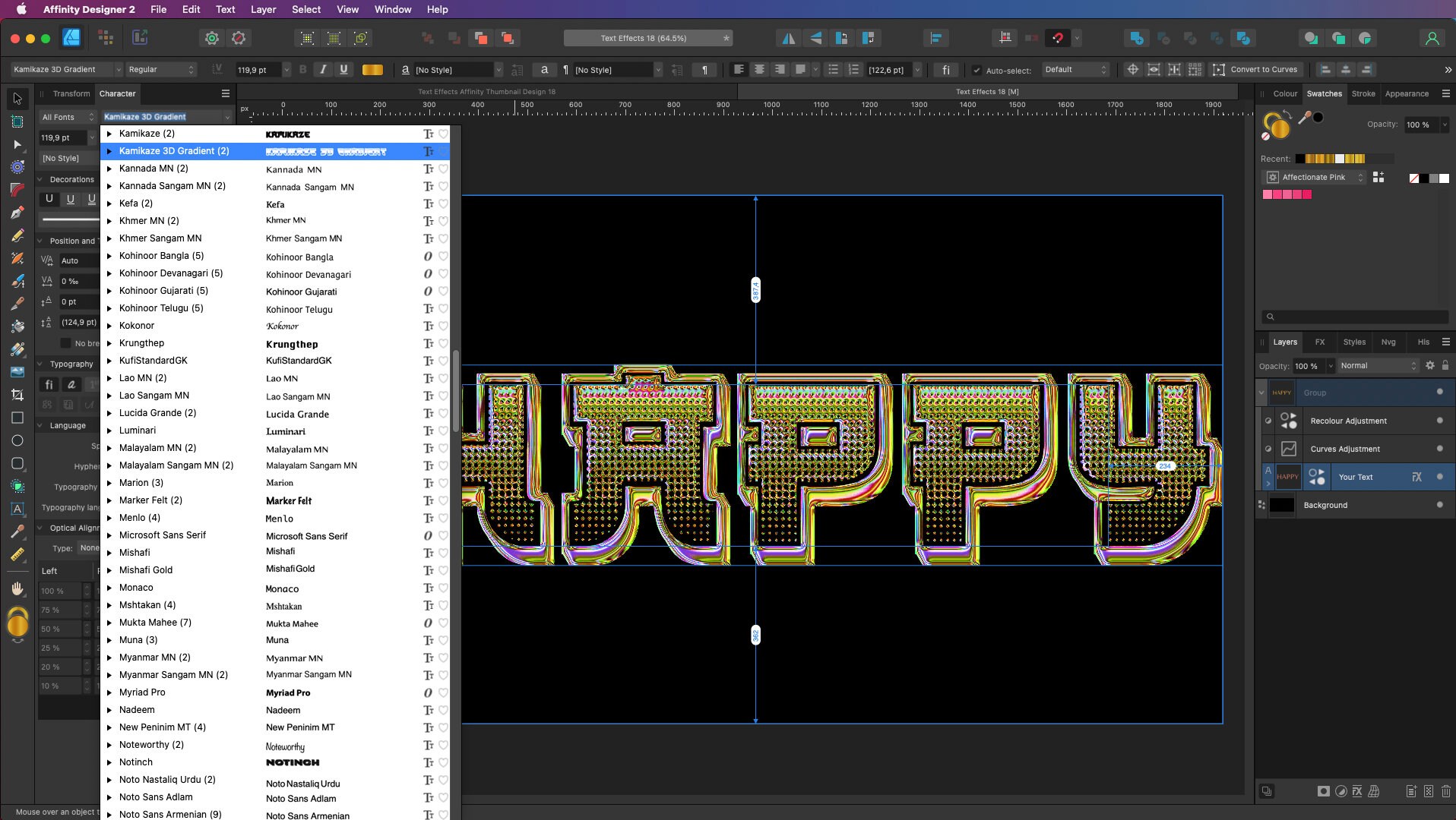 Text Effects for Affinity Designer | Chrome Vibrant Pink and Gold ...