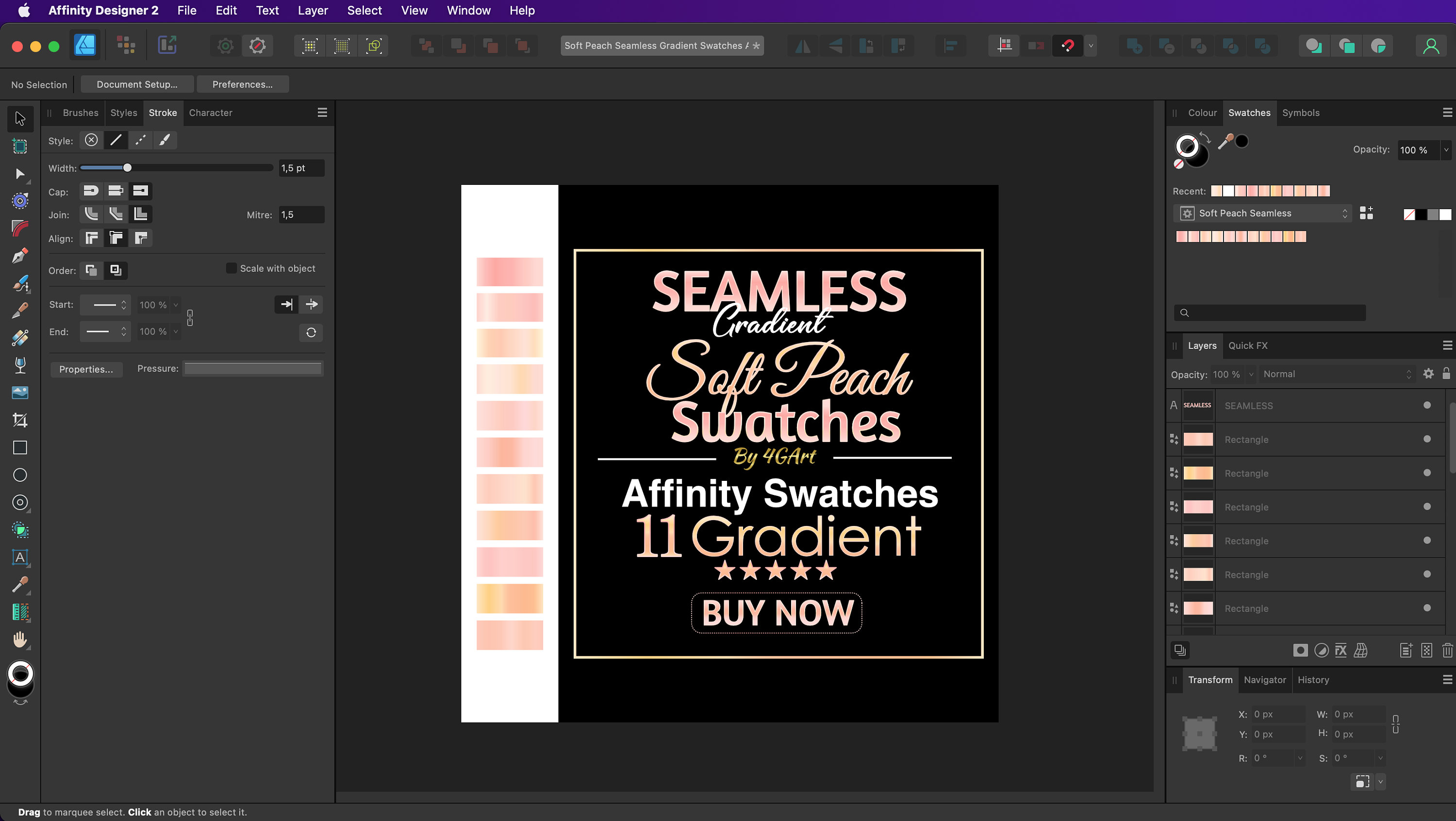 Soft Peach Color Gradients Swatches for Affinity Designer, Photo and ...
