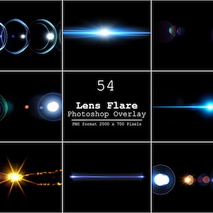 54 Lens Flare Overlays, Lens Flare, Lens Flare Effects, Flare Overlays DIGITAL DOWNLOAD