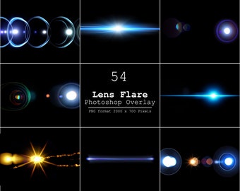 54 Lens Flare Overlays, Lens Flare, Lens Flare Effects, Flare Overlays DIGITAL DOWNLOAD