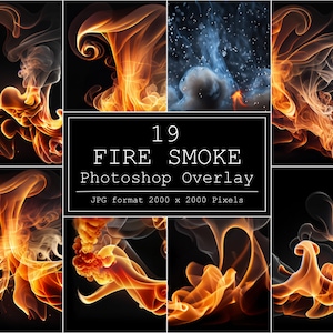 19 Vuur met rook-overlays, Photoshop Fire Smoke-overlays, DIGITALE DOWNLOAD, Overlay zwarte achtergrond