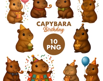 Capybara – Birthday Capybara Clipart – 10 Cute Party Capybaras PNG – Transparent Background