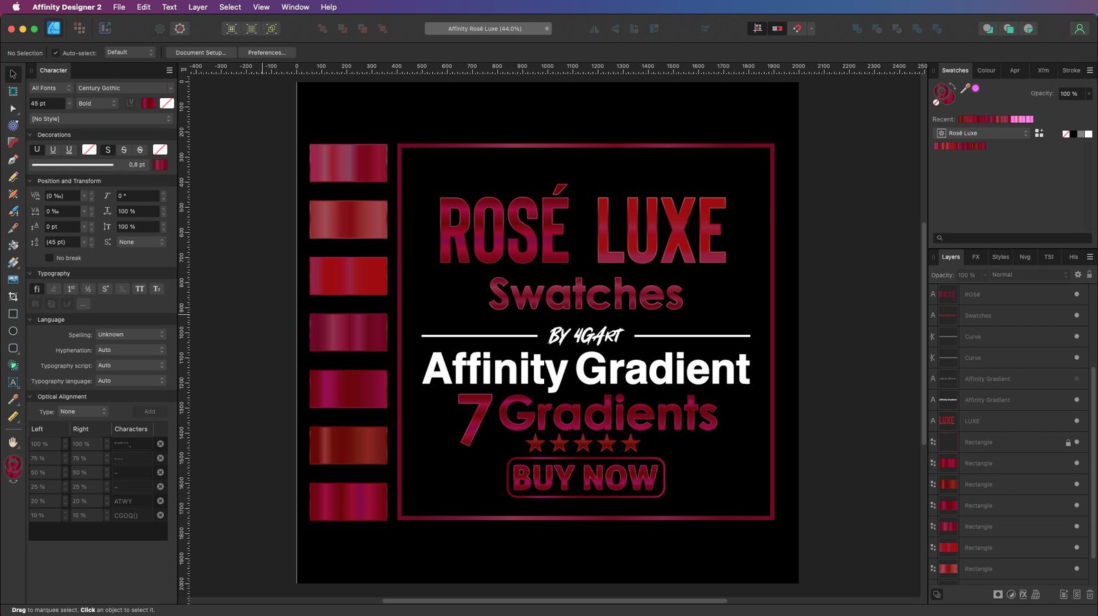 Rose Luxe Gradient Swatches for Affinity Designer and Affinity Photo ...