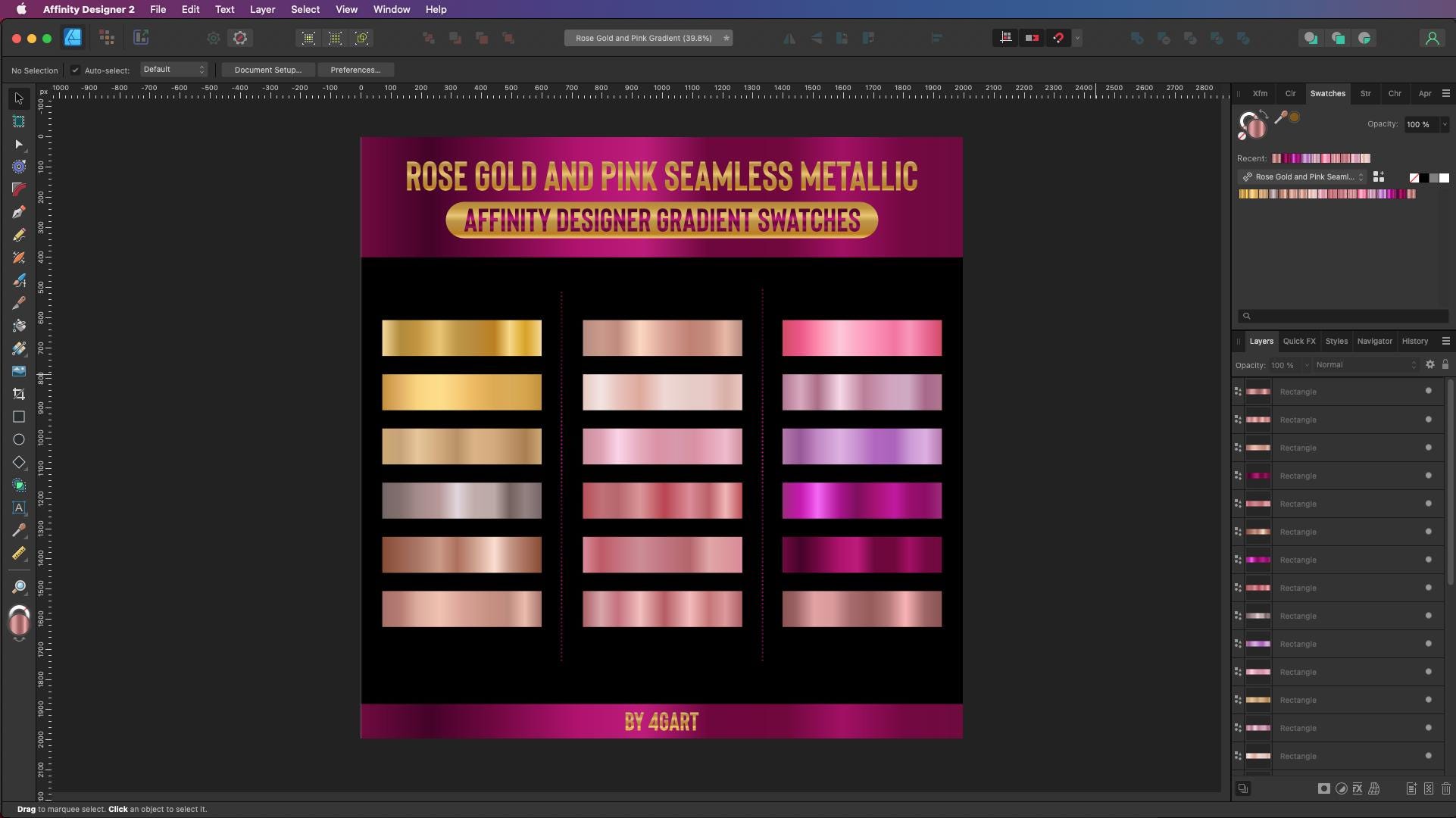 Affinity Designer Rose Gold and Pink Seamless Gradient Swatches ...