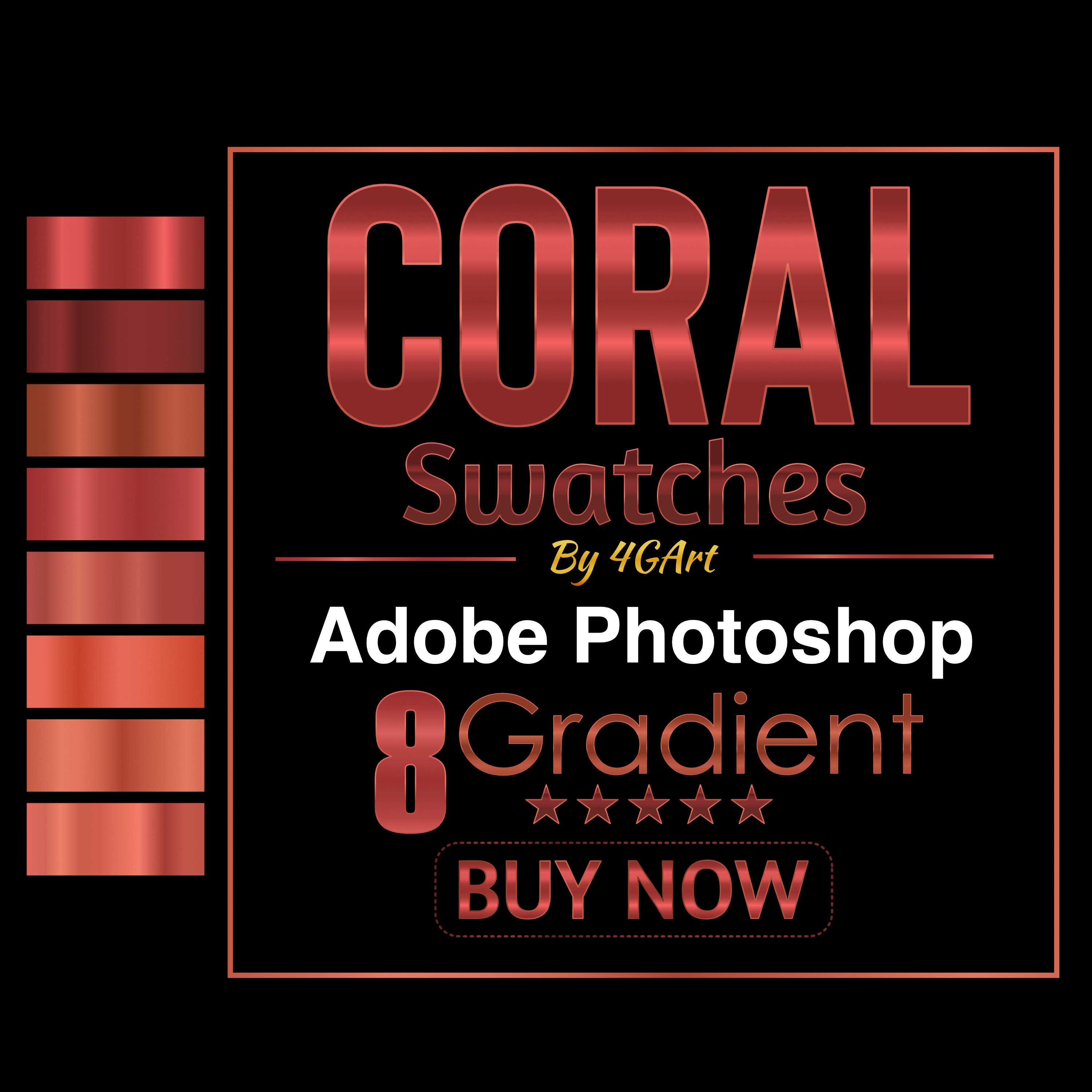 Coral Metallic Color Gradient Swatches for Adobe Photoshop and Photopea.com