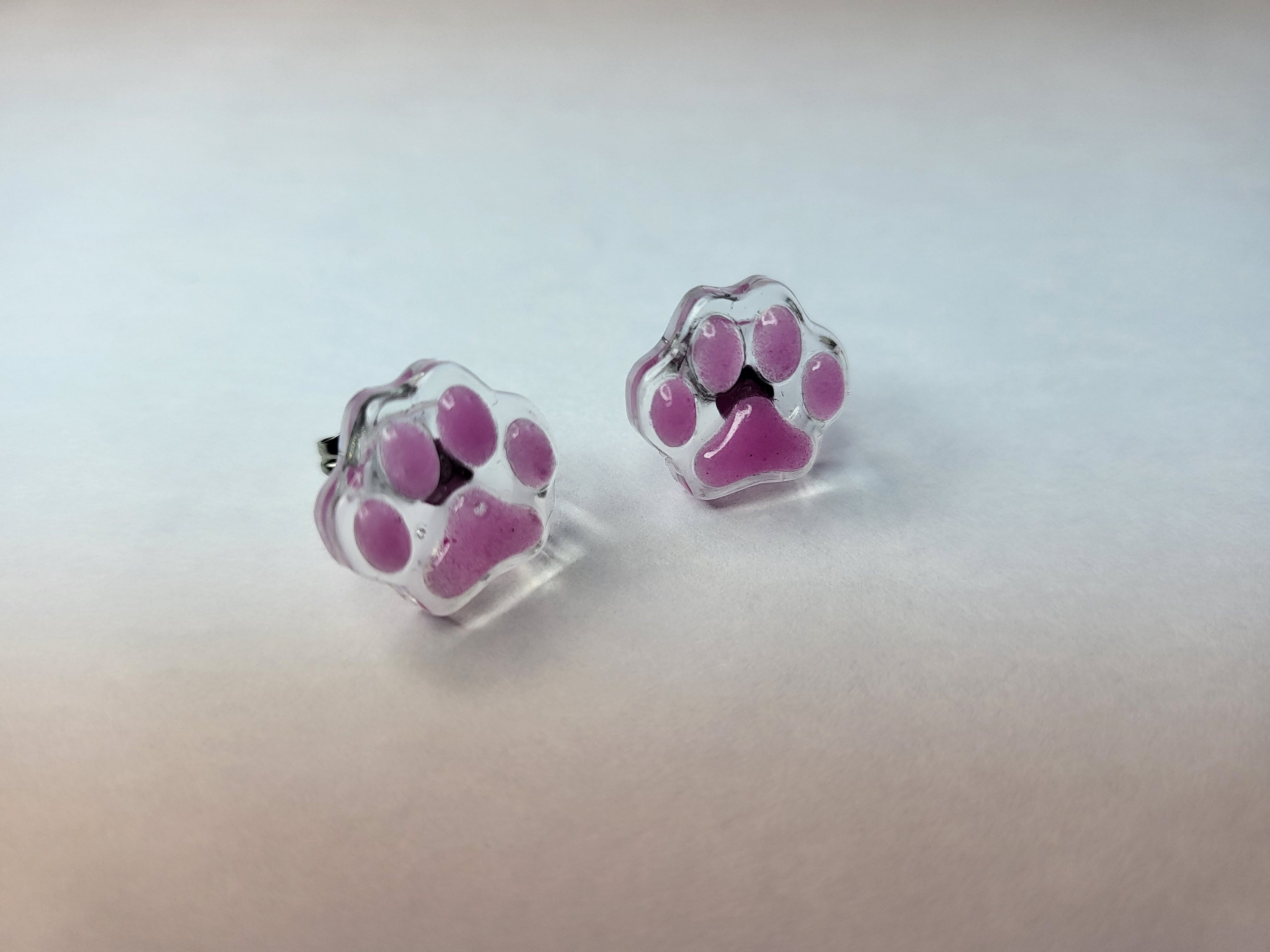 Earrings Gift Pet Cat Dog Paw Print Kawaii Pink Stud Cute