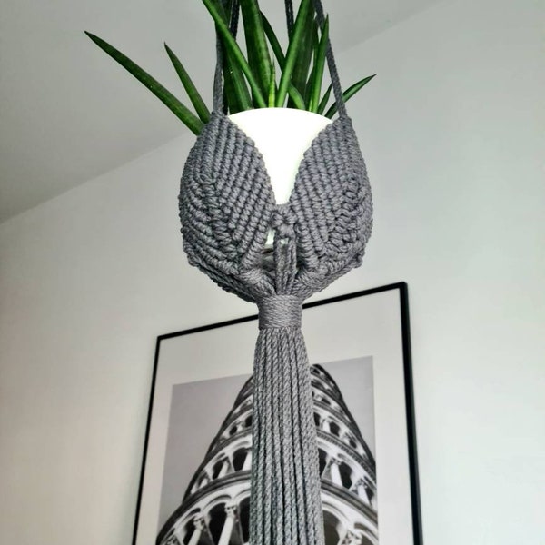 Grey Macrame Plant Hanger, Indoor Hanging Planter, Hanging Plant Pot, Housewarming Mother Day Gift For Plant Lover, Plant Mom Birthday Gift,