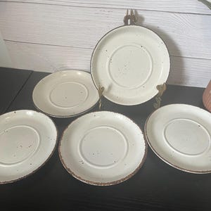 set of 5 vintage Stonehenge Midwinter sun pattern saucers