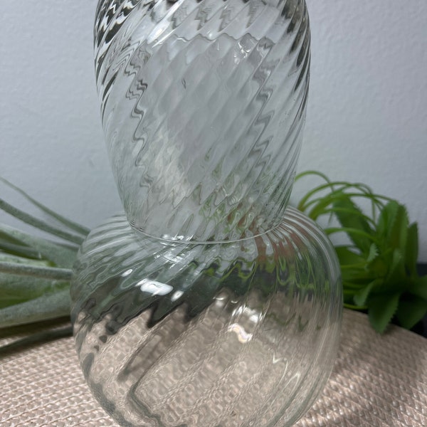 Vintage clear swirled glass tumble up bedside water pitcher and glass tumbler