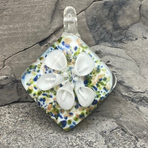 Vintage Art glass pendant (Murano?) floral design-white, blue, green with gold flecks