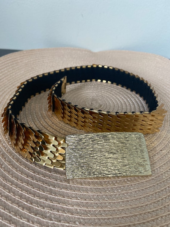 Vintage stretchy gold mermaid scale belt - image 1