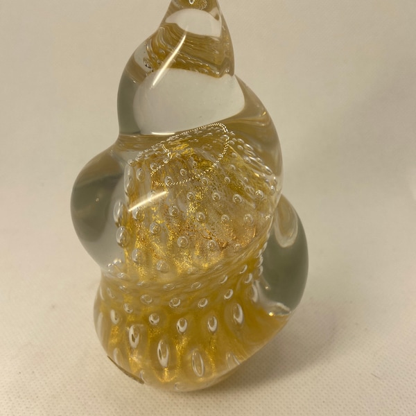 FM Ronneby blown glass paperweight- 24 k gold with controlled bubbles- signed on bottom-Sweden