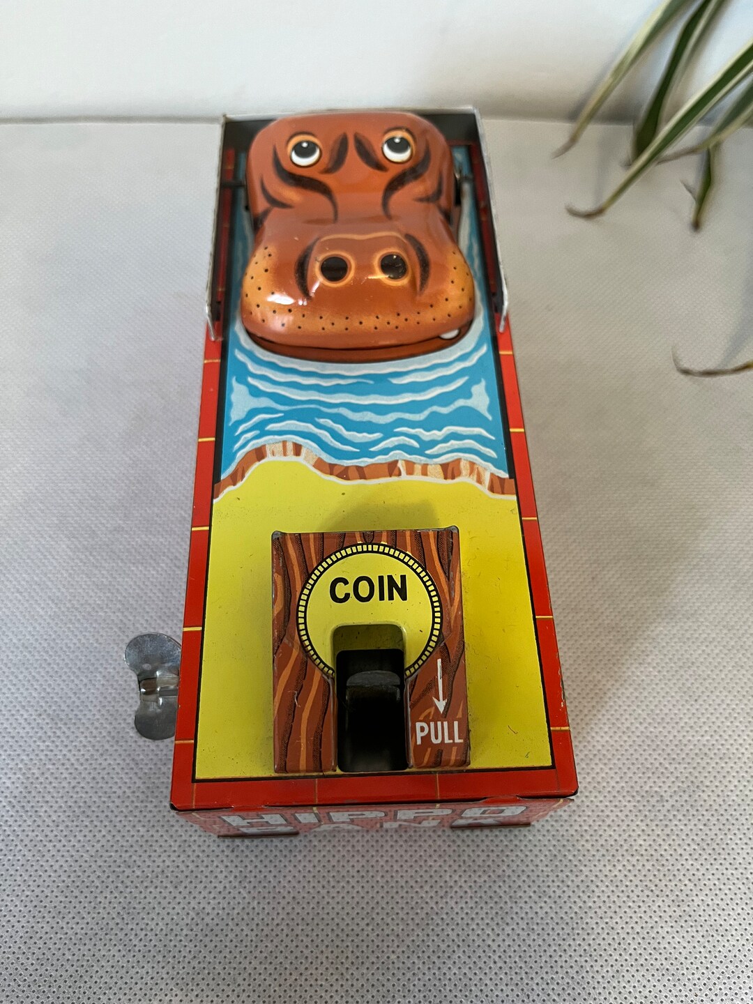 Vintage Happy Hippo Wind up Tin Litho Coin Bank Etsy