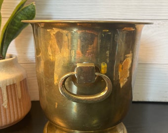 Vintage brass pedestal ice bucket with handles