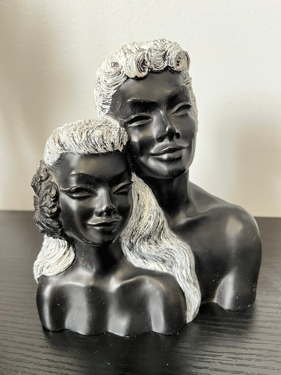 Vintage 1970 Frank Schirman Black Coral Man and Woman Sculpture - Etsy