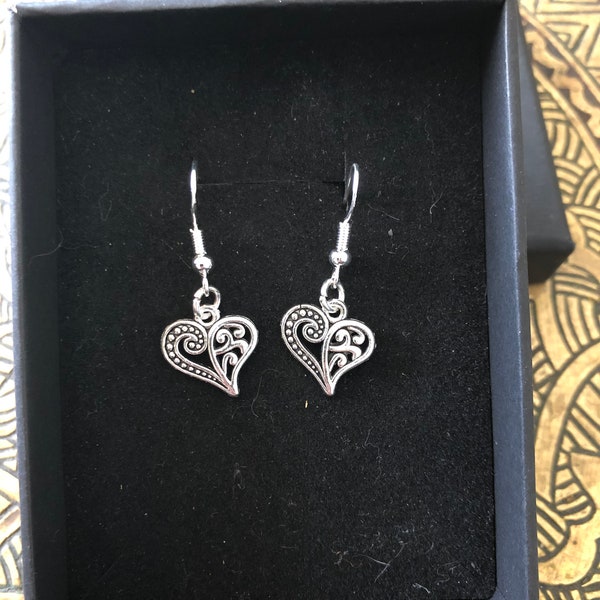 Antique Silver heart earrings
