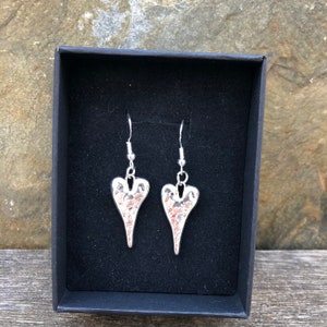 Tibetan Silver handmade hammered heart charm earrings with solid silver wires