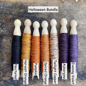 Pu&ograve; includere: Un Halloween Bundle di sette mollette da bucato in legno avvolte nel filo. I colori sono etichettati come Nocturnal, Harvest Orange, Pumpkin, Spiced Orange, Twilight Copper, Aubergine ed Evening Violet. Ogni molletta ha una testa in legno naturale.