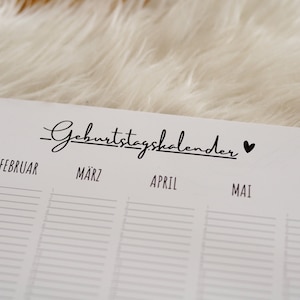 Geburtstagskalender DIN A3 oder DIN A4, Jahreskalender Geburtstag