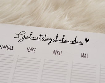 Geburtstagskalender DIN A3 oder DIN A4, Jahreskalender Geburtstag