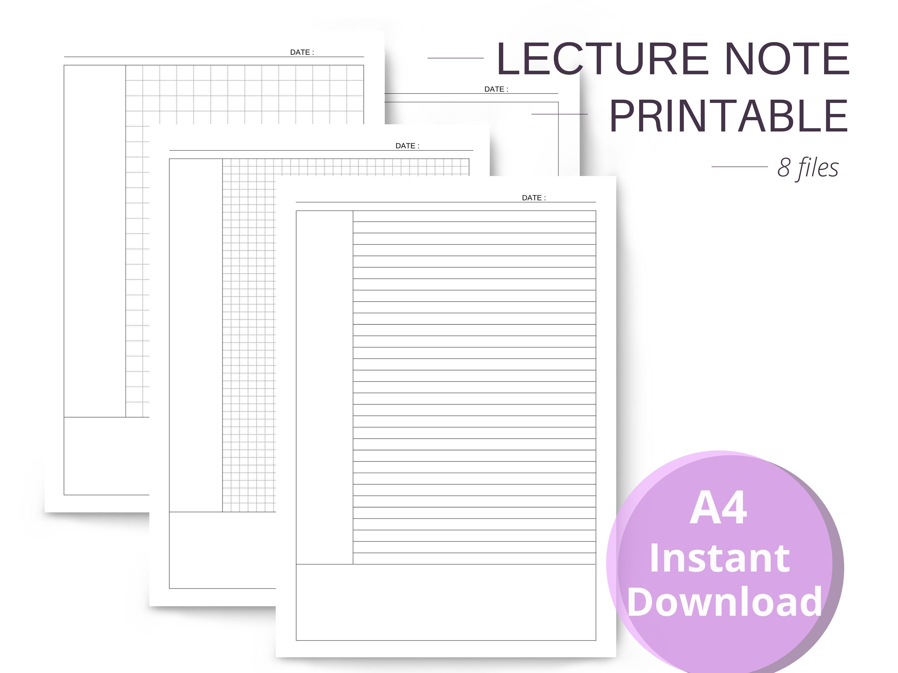 Student Lecture Note Printable A4 8files Lined Grid | Etsy