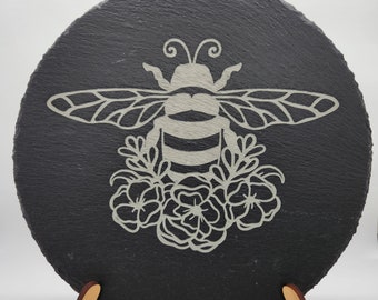 9 3/4" Slate Trivit with Engraved Floral Honeybee