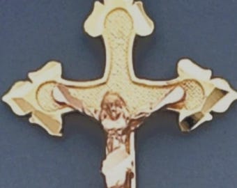 14k Solid Yellow & Rose Gold Cross Pendant - Religious Jewelry, Free Engraving