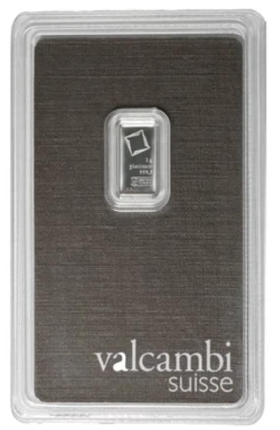 1 Gram Valcambi Suisse Platinum Bullion Bar: 999.5 Fine Platinum In Assay Card