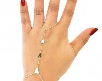 14k Solid Yellow Gold Hand Chain Bracelet - Up To 8 Inches Length