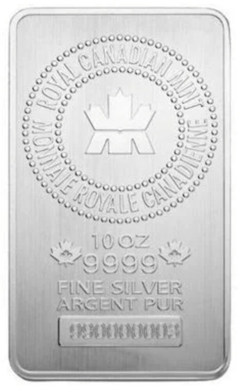 10 oz-Silver Bullion Bar-Royal Canadian Mint-.9999 Fine Silver-P 10 oz-Silver Bullion Bar-Royal Canadian Mint-.9999 Fine Silver-P