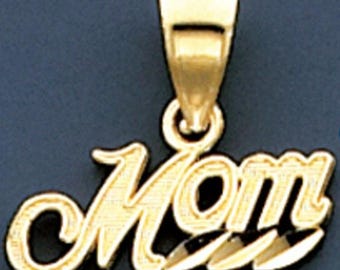 14k Solid Yellow Gold Mom Charm Pendant, Mother's Day Gift