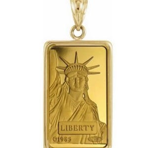 24k Statue Of Liberty Gold Bar Pendant In 14k Gold Bezel 1 Gram