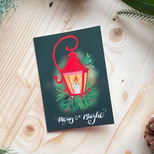 Tarjeta navideña ilustrada en acuarela / Alegría navideña / Tarjetas hechas a mano / Tarjetas festivas