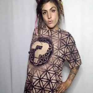 Custom Bleach Dye Tipper Question Mark T-Shirt: Flower of Life Sacred Geometry Tee Shirt.