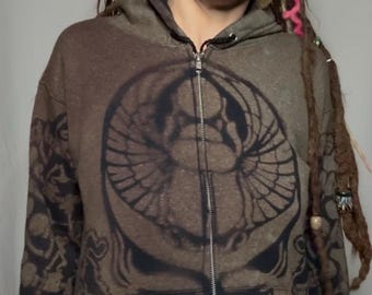 Custom Bleach Dyed Grateful Dead Hoodie, Dancing Bears and Scarab Fleece Zip Up Unisex Reverse Tie Dye Sweatshirt