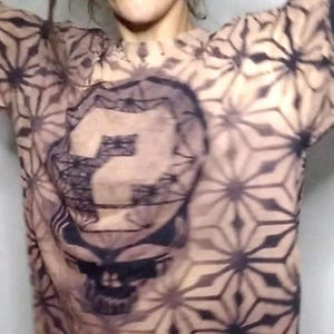 Grateful Dead Tipper Bleach Dye T-Shirt: Asana Honeycomb Sacred Geometry Custom Tie Dye Tee Shirt, Tetrahedron Outfit Youth XS- Adult 5XL