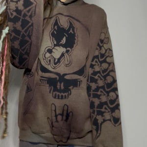 Grateful Dead Wolfie Dire Wolf  Bleach Dye Sweatshirt, Jerry Garcia’s Hand Stealie, Custom Tie Dye Hoodie