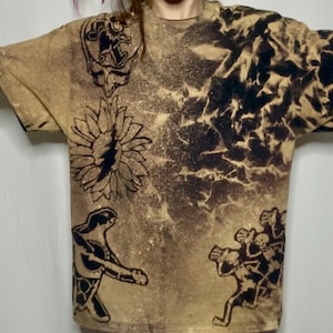 MADE TO ORDER, Bleach Dye, T Shirt w/ Scrunch, Crinkle Pattern, 13-Point Lightning Bolt, Sunflower, Dancing Bear Stealie, Terrapin Station.
