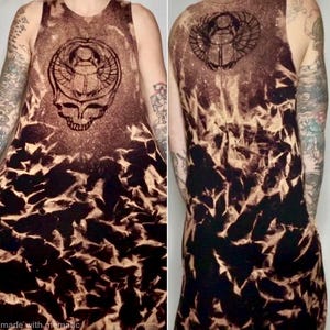 Custom Bleach Dye Tank Dress, Grateful Dead Stealie, Scarab, Flowy Spring, Summer Fall / Autumn Dress with Pockets