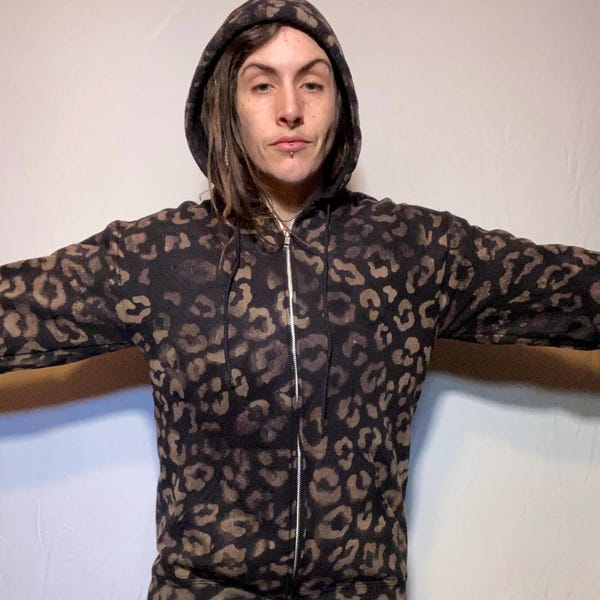 Hoodie Bleach Dye Geparden Print Alternative Streetwear Gothik Grunge Festival Mode Jugend XS- Erwachsene 3XL