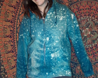 Fern Zip Up Hoodie Bleach Dye Sweatshirt Psychedelic Nature Festival Clothing XS–3XL