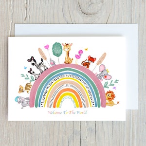 Welcome to the World, New Baby Card, Baby Girl, Baby Boy, Baby Cards, Print, Illustration, Animal Card