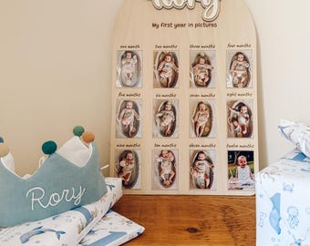 Baby erstes Jahr Fotokarton | Personalisiertes Geburtstags-Andenken Geschenk | Monatliche Meilenstein-Bilderanzeige