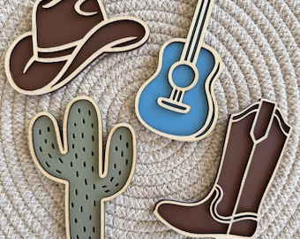 Cowboys Kinderzimmer Wand Dekor Set | 4 Holztafeln | Western Kinderzimmer | Baby-Dusche-Geschenk | Jungenzimmer UK