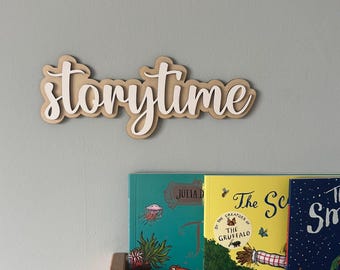Storytime Wooden Sign | Kids Reading Corner Nursery Decor | Baby Shower Gift | Book Lover Kids Wall Sign UK