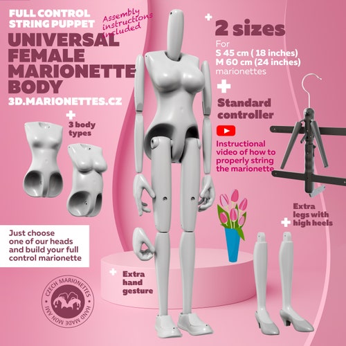 Full Control Female Marionette STL File – 3D Print, 2 Sizes (Digital File)