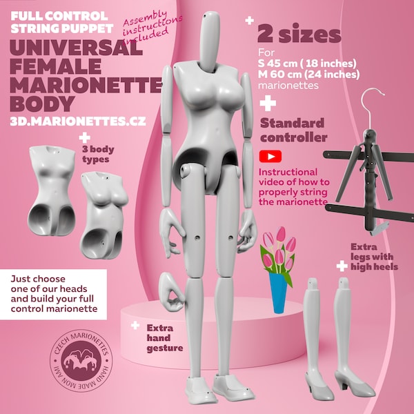 Full Control Female Marionette STL File – 3D Print, 2 Sizes (Digital File)