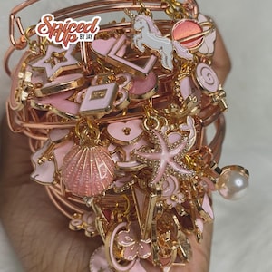 Pink Rose Gold Charm Bangles